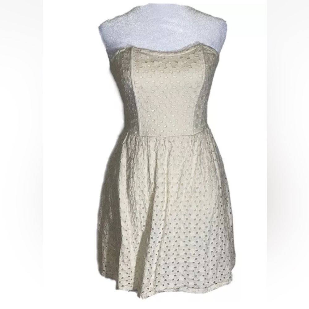 Francescas Ivory Cotton Eyelet Strapless Exposed Zip‎ Mini Party Dress Large NWT